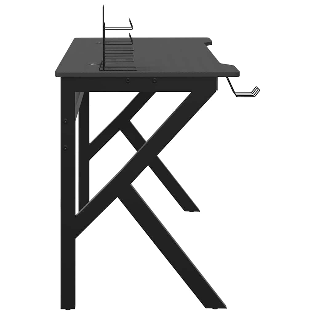 Scrivania da Gaming Nera Gambe a K Porta PC 110x60x75 cm | Tavolo porta computer per studio e cameretta con supporto per cuffie, portabicchiere e porta controller.