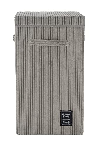 WENKO Wäschesammler Cora Grau, moderner Wäschekorb aus Flauschigen Cord, mit Klettverschluss-Deckel und 3 Tragegriffen, ...