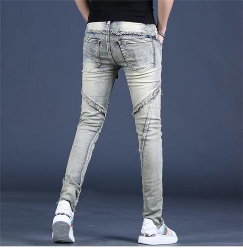 Men's Biker Moto Denim Pants Washed Scratched Slim Fit Jeans Denim Multi Pocket Pants3