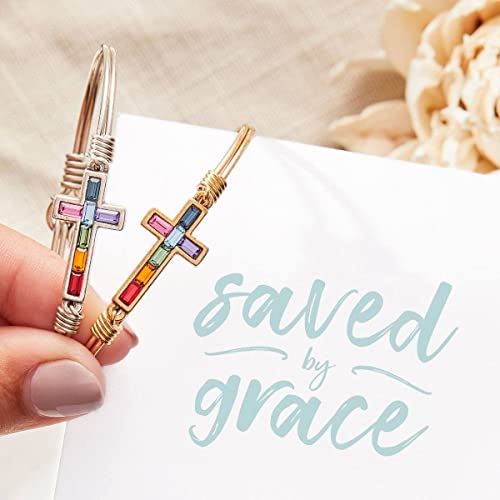 Luca + Danni Baguette Cross Bangle Bracelet In Ombre For Women - Brass Tone Regular Size Made In Usa #TOP3