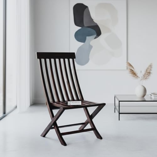 Image of Jangid Handicraft Sheesham Wood Folding Comfort Chair for Living Room | Rosewood Contemporary Foldable Resting Adults Chair for Balcony & Hall | Walnut Finish