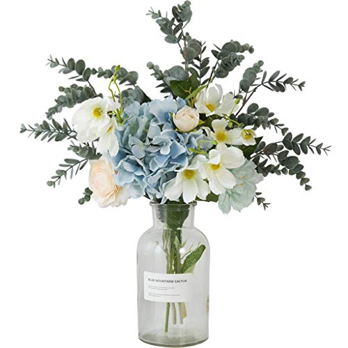 Flor artificial Flores de seda artificial Falso Hermoso Hydrangea Bunch Bouquet Flower con jarrón for la decoración de la boda for el hogar Plantas falsas de 45cm LifeLike room decoration aesthetic YP Cover