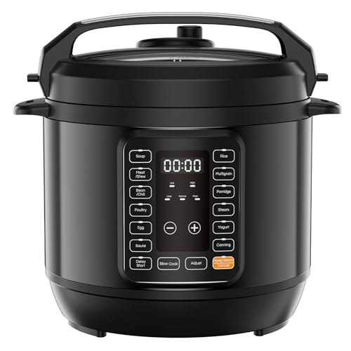 NEWBULIG 16-in-1 Electric Pressure Cooker, 8QT Multi Cooker with 12 Presets, Slow Cook Rice Steamer Sauté Soup Meat Stew Canning Yogurt Maker, Ceramic Inner Pot & Recipe Book Included, Black