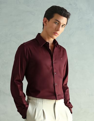 Image of Arrow Solid Slim Fit Satin Formal Shirts for Men - Full Sleeve Shirt for Man