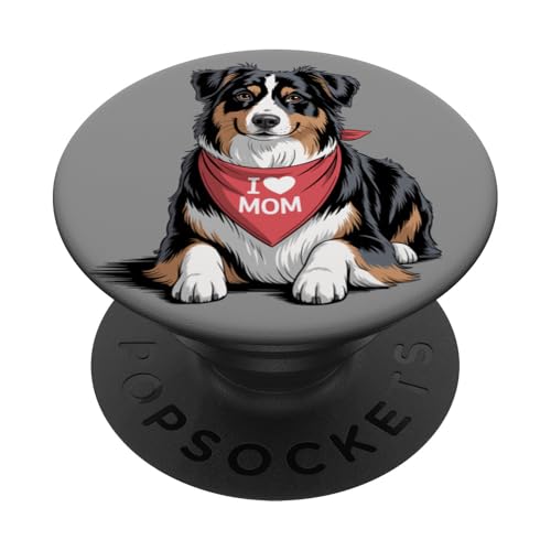 I Love Mom Australian Shepherd Lover Dog Mother's Day PopSockets Adhesive PopGrip