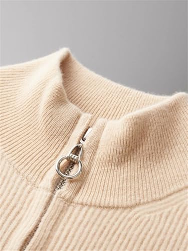 Men Autumn Winter Zipper Cardigan Mock Neck Thick Cashmere Sweater Merino Wool Casual Knitwear Sweater4