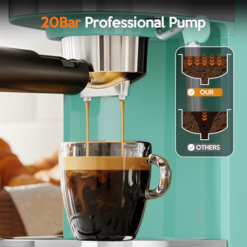 Image of 20 Bar Espresso Machine Semi-Automatic, Professional Coffee Maker with Milk Frother Steam Wand & 45OZ Removable Water Tank, Home Barista System for Cappuccino, Latte, Americano-Stainless Steel-Green
