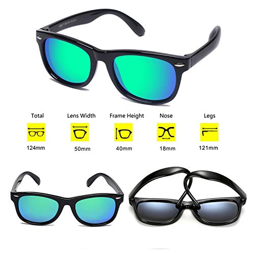 Yamazi Kids Sunglasses Polarized Sports Fishing Baseball Unbreakable Mirrored Boys Sunglass For Toddler Child Girls Shades Beach Age 3-10(Black | Green Lens) #TOP4