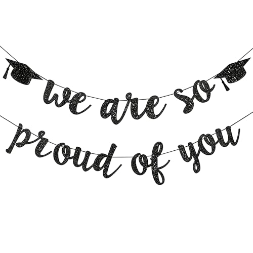 2026 Graduation Banners Party Decorations Black Glitter We are So Proud of You Graduation Banners Garland for Congratulation Graduations Party Supplies Decoration, Home, School, Car Decorations