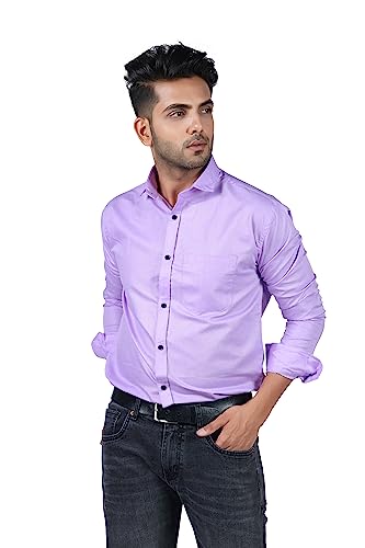 Image of HARPITA Men's Solid Regular Fit Cotton Casual Shirt with Spread Collar & Full Sleeves
