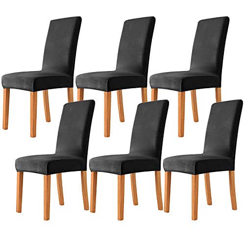 JHLD Dining Chair Covers, Velvet Chair Slipcover Stretch Chair Protector Chair Covers for Dining Room Chair Seat Covers Machine Washable for Living Room Bedroom-Black-Set of 6
