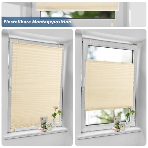 Sanfree Plissee Klemmfix Plisseerollo ohne Bohren Beige B100 x H200cm inkl. Klemmträger Blickdicht und lichtdurchlässig Jalousie Faltrollo… – Ansicht 5