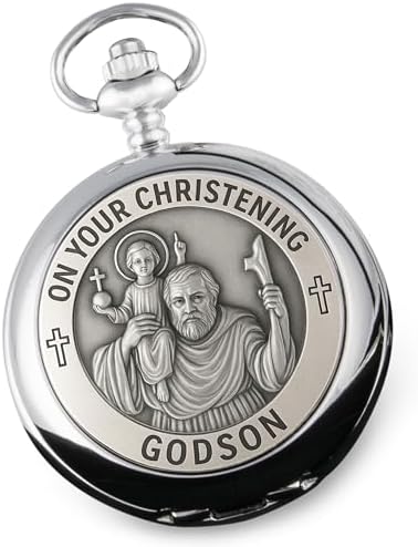 Godson Christening St Christopher Pewter Feature Pocket Watch