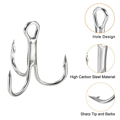 PATIKIL 10#8#6#4#2# Treble Fish Hooks Kit, 1 Set Carbon Steel Sharp Round Bend Hook Triple Barbed Hook for Freshwater Saltwater White - Image 4