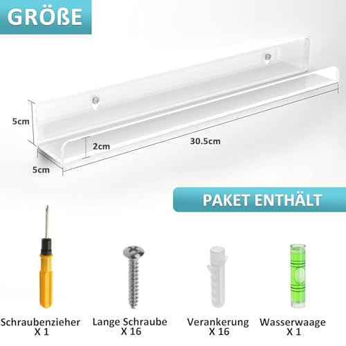 8 Packung Schallplatten Wandhalterung, 30,5cm Acryl-Regale für Album Record Storage & Display, klare Acryl schwimmenden Regale für Wand-Foto-Dekor, Bild Leiste, Kinder Bücherregal, Magazin Rack