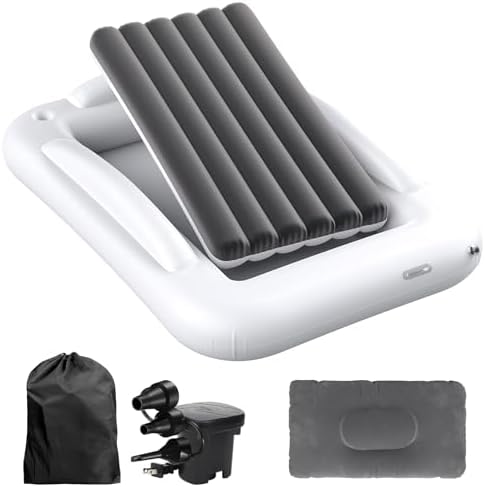 Inflatable Toddler Travel Bed, Portable Kids Air Mattress, Blow Up Mattress for Kids with Electric Pump, Puncture-Resistant, Foldable Air Bed for Travel, Camping, Sleepovers, 60"x40"x12"