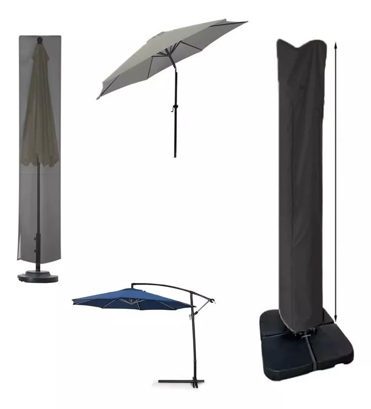 Capa Protetora para Ombrelone com Zíper, Impermeável, Nylon Poliéster, Preta para Ombrelones Centrais, Laterais e Grandes