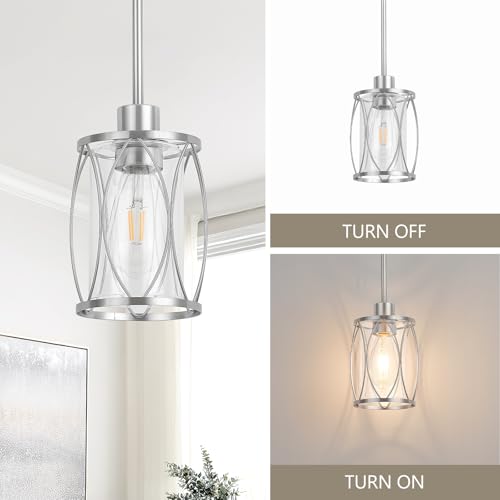 Image of Glass Pendant Lights Kitchen Island Brushed Nickel, 2 Pack