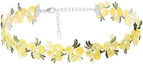 Sweet Handmade Colorful Daisy Flower Sunflower Leaf Pendant Clavicular Chain Adjustable Choker Necklace Friendship Elegant Jewelry for Women Girls-yellow