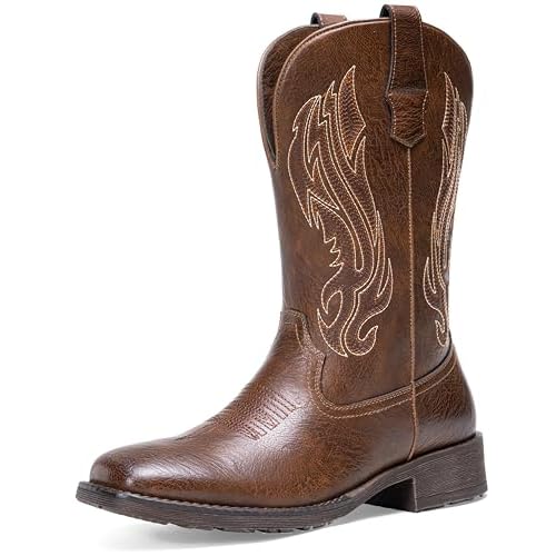 Jousen Cowboy Boots for Men Embroidery Men's Western Boots Retro Square Toe Mens Boot Botas Vaqueras Para Hombre