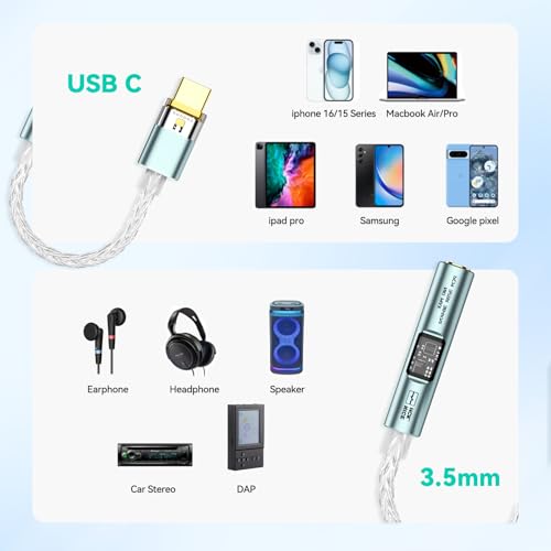 Image of NICEHCK NK1 MAX Mint Green Type-C to 3.5mm Dual Chip HiFi DAC Audio Adapter | Mint green housing dual-chip DAC: CX31993 decoding + MAX97220 amplifier chip set