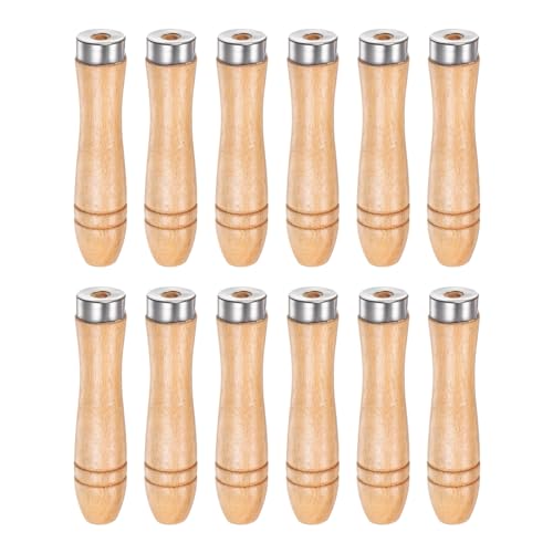 QUARKZMAN Manico per Lime Legno da 12pz Manici Ergonomici Foro Rotondo da 4,25 5 Mm Collare Metallo per Lime Metallo da 8