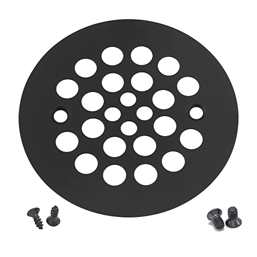 Artiwell 4-1/4 Shower Strainer Drain Trim Set Screw-in Shower Strainer Drain Cover Plastic-Oddities Style Replacement Strainer Grid Machine & Self-Tapping Screws Included (MATT Black)