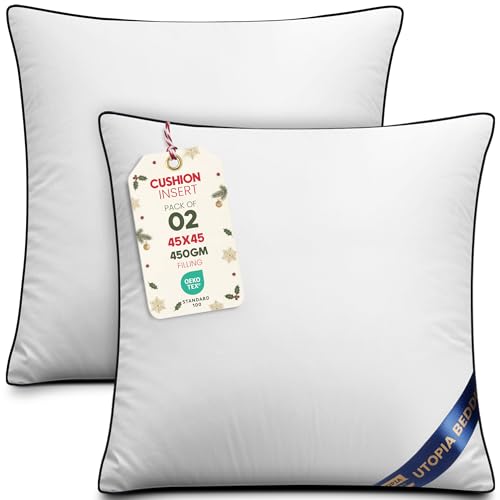 Utopia Bedding Cushion Inner Pads (Pack of 2), 45x45 cm (18 x 18 inches) Cushion Stuffer Inserts, Hollowfibre Piping Pillows (White)