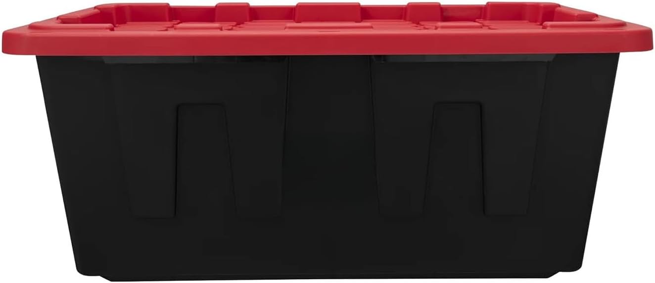 Black and Red, Extra Large 40 Gallon Plastic Storage Bin, with Secure Snap-On Lid - Heavy Duty,2pack