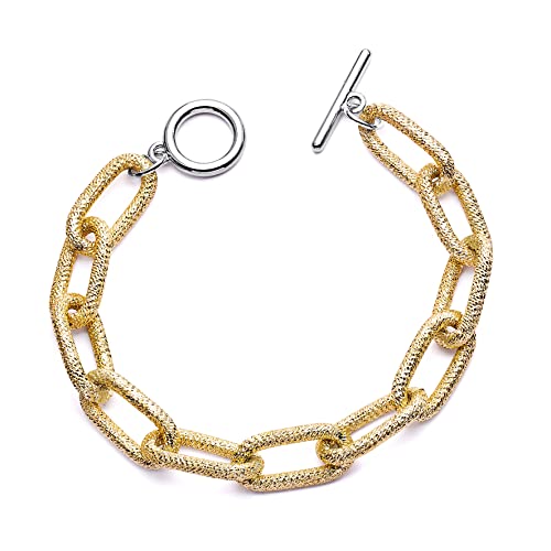 Image of 14K Gold-Silver-Rose Gold Filled Twist Link Bracelet, Paperclip Oval Link Bracelet, Bold Chain Bracelets, Retro Style Chain Bracelet, Chunky T-Bar Bracelet with Gift Box