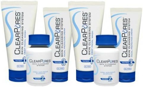 ClearPores Facial System - 2 Month Supply - Acne Treatment Clear Pores Deep Facial Wash Herbal Supplement Facial Protection Cream by ClearPores