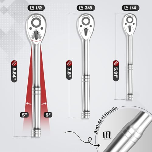 Image of TOMMARS 1 /4 inch Drive Ratchet Socket Wrench, 72-Tooth Quick-Release Socket Ratchet Wrench Reversible, Gifts for Men Mechanic Hand Tools (Pack of 2)