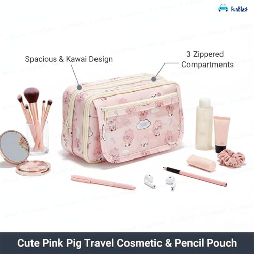 Image of FunBlast Pencil Pouch for Girls- Kawaii Pencil Pouch, Aesthetic Pencil Case Organizer, Large Capacity Stationary Organizer Case, Multipurpose Zipper Pouch for Kids & Adults (E)