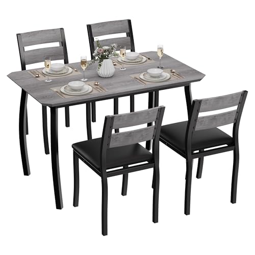 IDEALHOUSE Dining Table Set for 4 Modern Kitchen Table and Chairs Set with Chamfered Edges Cushioned Seats Space-Saving Metal Frame Compact Breakfast Nook (Soft Seat Black Tube + Black)