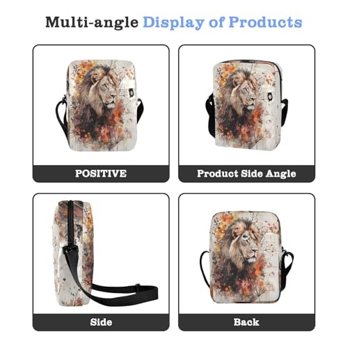 men's messenger bag men's shoulder bag Cross Body Purse Adjustable Strap for Shopping Shopping- Autumn Lion Face4