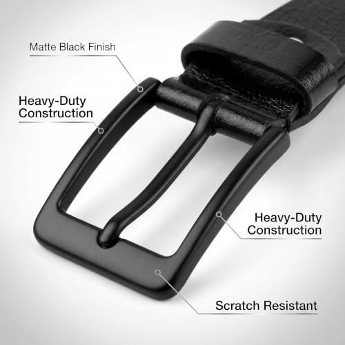 Image of Genuine Leather Belt for Men - Premium Formal & Casual Belt with Metal Buckle - Durable Adjustable Waist Belt for Jeans, Trousers & Office Wear