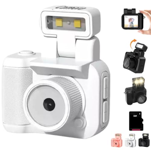 ポケットレトロカメラ、1.4インチLCDスクリーン付き、1080Pミニヴィンテージカメラ、充電ベース付き小型キーチェーンカメラ、レトロスコープミニカメラ、貴重な思い出のためのレトロスナップデジタルカメラ(白、128GB)