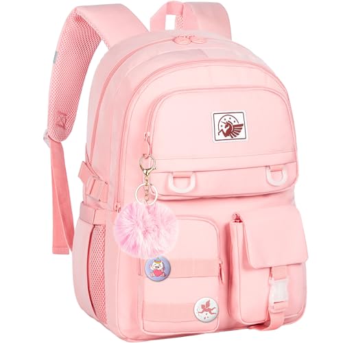 Laptop Backpack for Girls, Women College School Bookbag, 15.6" Cute Aesthetic Computer Water Resistant Anti Theft School Bags for Teens Girls Students - Pink