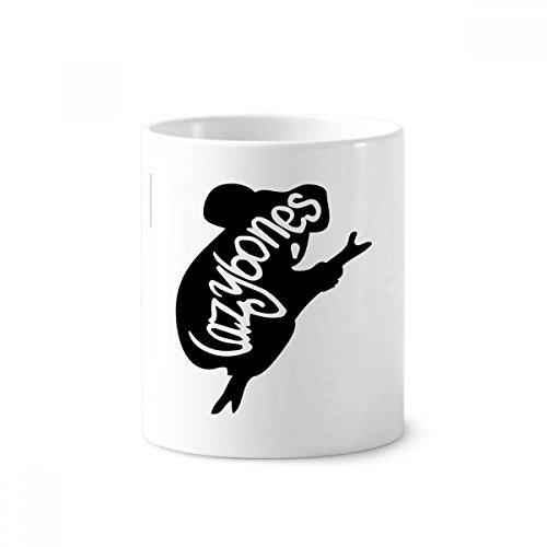 Mug Blanc Paresseux Noir en Céramique de 350 ml avec son Porte-Stylo à Dents Original