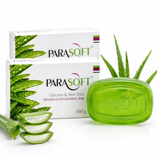 Image of Parasoft Glycerine & Aloe Vera Translucent Bathing Bar 100g (2 Pack) | moisturising soap for soft skin | gentle daily cleansing bar | non-drying formula | for all skin types
