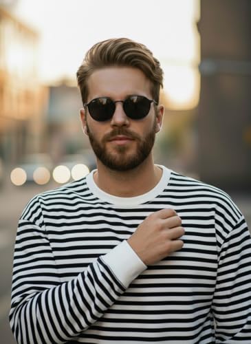 Image of Mack Jonney Men's Black Cotton Full Sleeve T-Shirt | Soft Breathable Casual Wear | Stylish Striped Round Neck Tshirt-JMAK-107