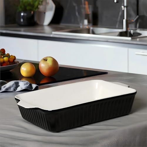 Image of DOWAN 9x13-Inch Casserole Dishes for Oven, Ceramic Baking Dish, Large Lasagna Pan Deep, 4.2 Quarts Baking Pan with Handles, for Casserole, Bakeware, Lasagna, Home Kitchen Gift, Black