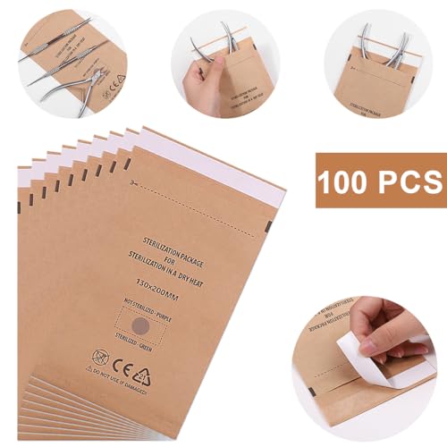 WeddHuis 100 Stück Selbstklebende Sterilisationsbeutel 130 x 200 mm für Autoklav Maniküre Tattoo Pediküre Instrumente