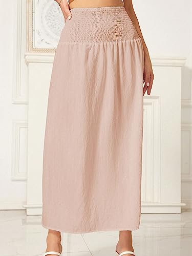 Women's Smocked Waist High Slit Skirt Midi Beach Skirt3