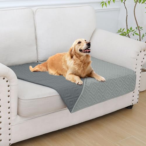 hyha Waterproof Dog Blanket, Soft Pet Bed Blankets, Waterproof Sofa Couch Cover for Dogs Washable, Reversible Pet Couch Covers for Sofa Furniture (30x53 Inch, Grey/Dark Grey)