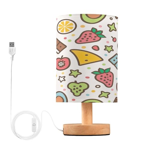 Qilmy Friut Bedside Table Lamp with USB Port, Warm LED Small Nightstand Lamp for Bedroom, Living Room, Dorm, Home, Office