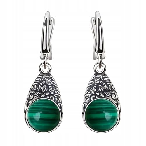 Boucles d'oreilles malachite argent 925 pendantes de 3,6 cm élégantes