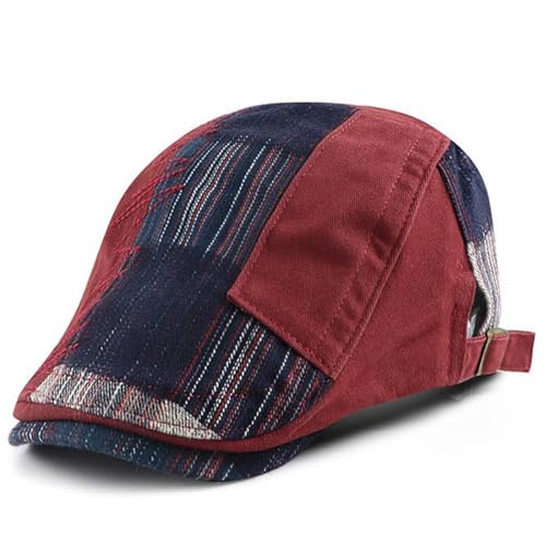 JNKET Fashion Men Women Flat Cap Splicing Duckbill Cap Casual Driving Cap Adjustable Newsboy Hats (US, Alpha, One Size, Medium, Wine red)