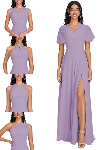 KDTM Chiffon Bridesmaid Dresses with Bandeau Infinity Convertible Prom Dress Multi-Way Long Formal Gowns with Slit