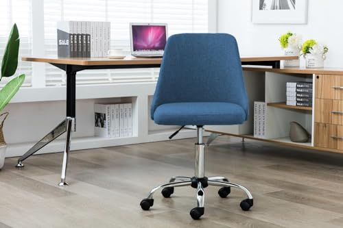Image of Taskpro Fabric Upholstered Height-Adjustable 360 Swivel Revolving Office Study Desk Chair in Blue Color